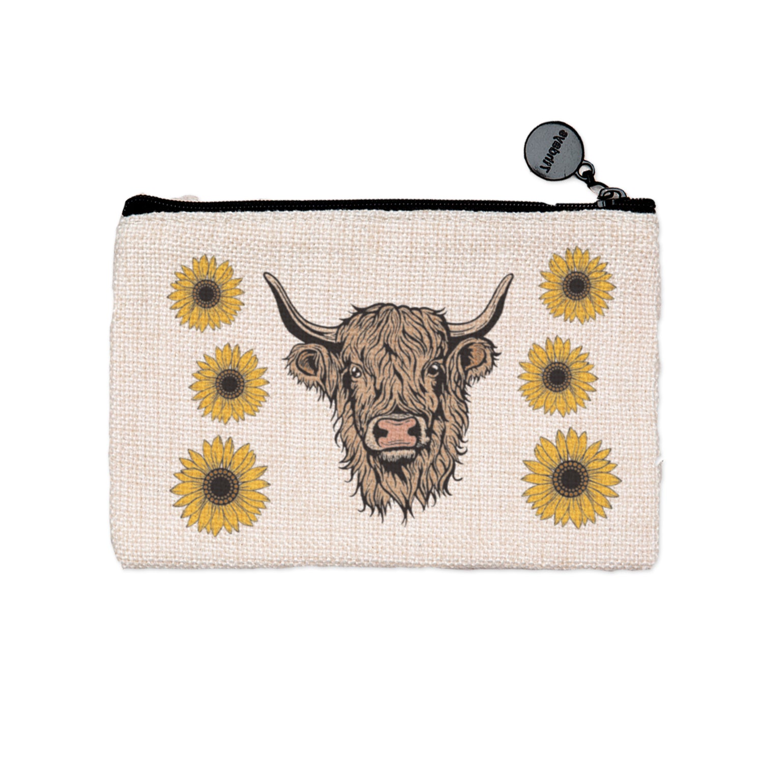 Versatile Highland Cow Zipper Pouch by Counter Couture, featuring a large zipper pouch perfect for storing small items like money and makeup.