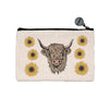 Versatile Highland Cow Zipper Pouch by Counter Couture, featuring a large zipper pouch perfect for storing small items like money and makeup.
