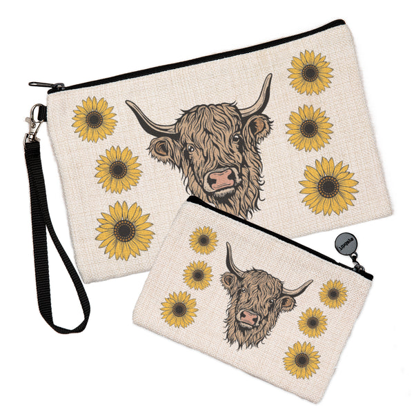 Highland Cow Zipper Pouch by Counter Couture, a stylish large zipper pouch perfect for organizing cosmetics and travel essentials.