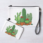 Cactus print zipper pouches set with wrist strap on white background