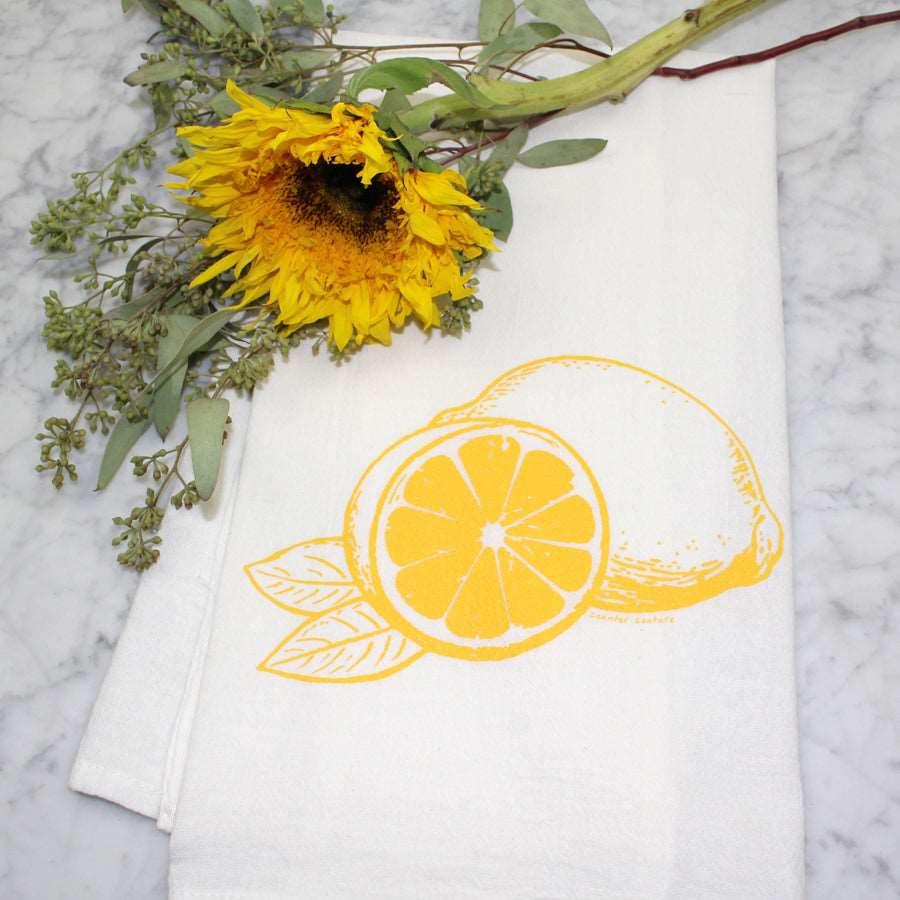 Lemon Flour Sack Towel - Eco-Friendly, Hand-Drawn Design - Counter Couture