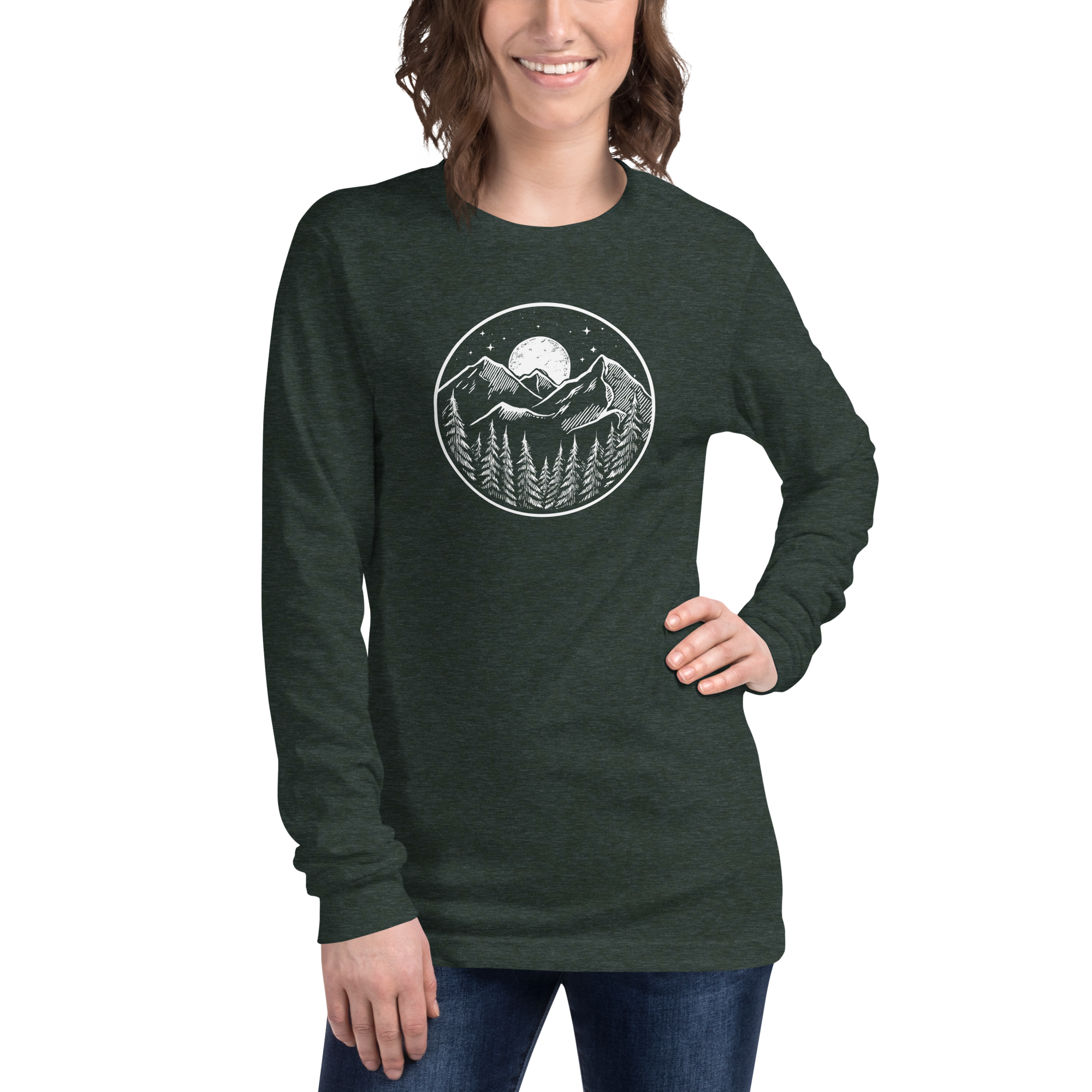 Midnight Mountain Long Sleeve Shirt – Unisex Winter T-Shirt – Graphic Tee – Mountain Shirt