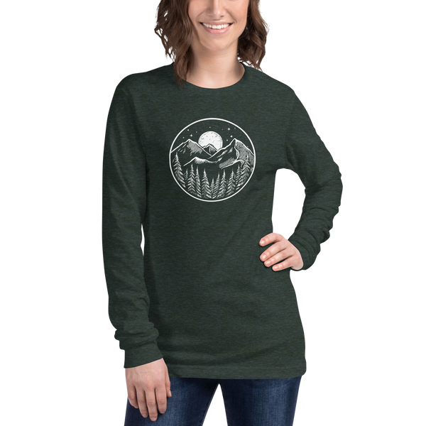 Midnight Mountain Long Sleeve Shirt – Unisex Winter T-Shirt – Graphic Tee – Mountain Shirt