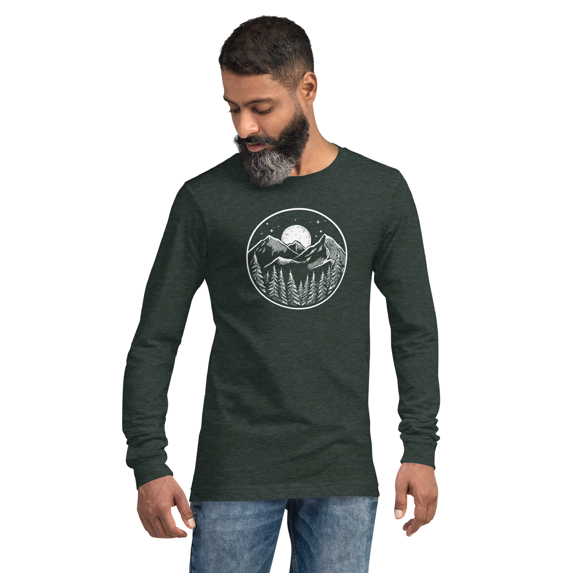 Midnight Mountain Long Sleeve Shirt – Unisex Winter T-Shirt – Graphic Tee – Mountain Shirt