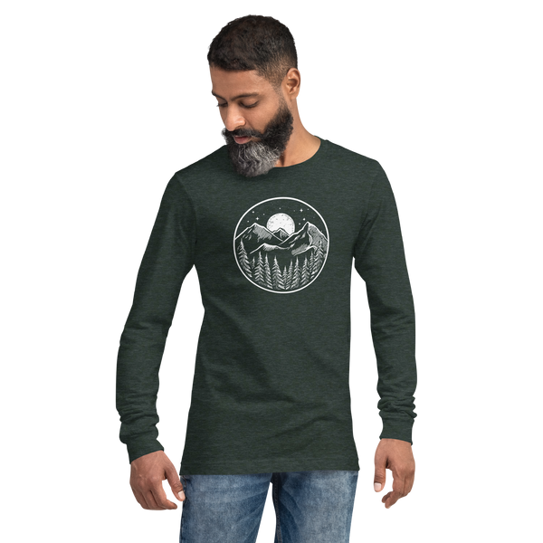 Midnight Mountain Long Sleeve Shirt – Unisex Winter T-Shirt – Graphic Tee – Mountain Shirt