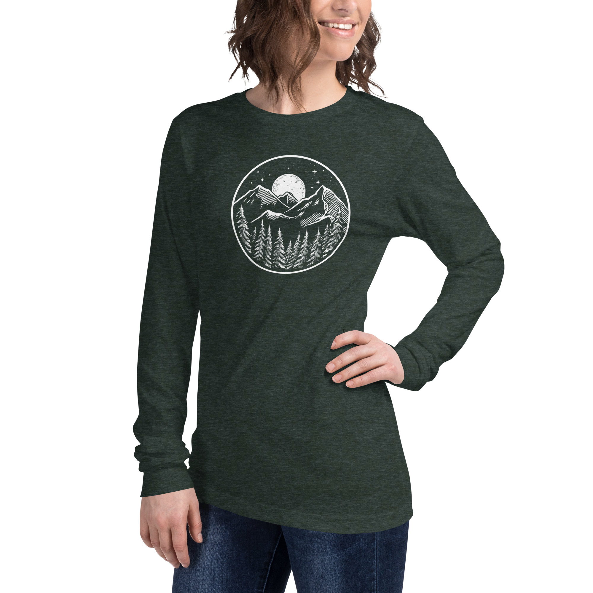 Midnight Mountain Long Sleeve Shirt – Unisex Winter T-Shirt – Graphic Tee – Mountain Shirt
