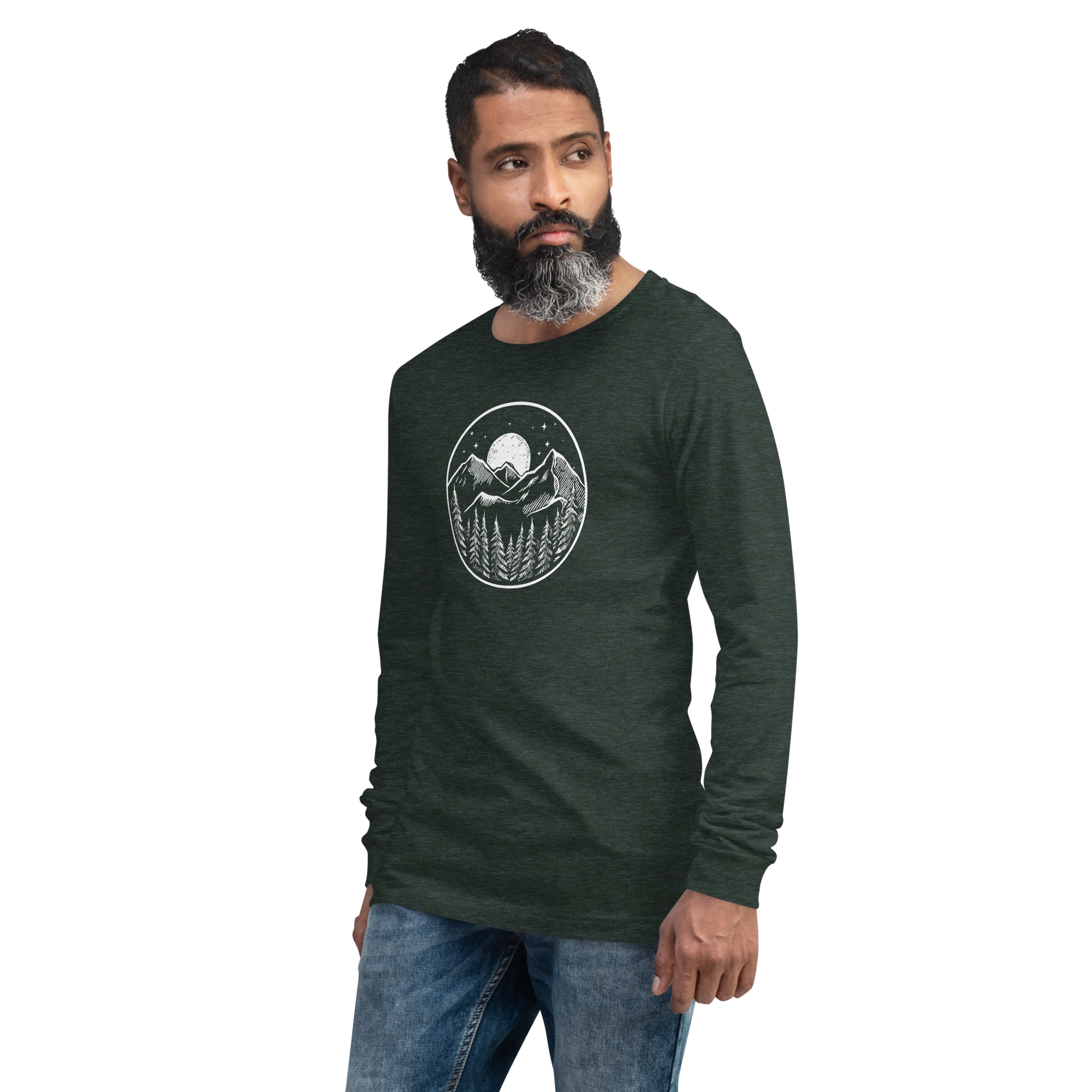 Midnight Mountain Long Sleeve Shirt – Unisex Winter T-Shirt – Graphic Tee – Mountain Shirt