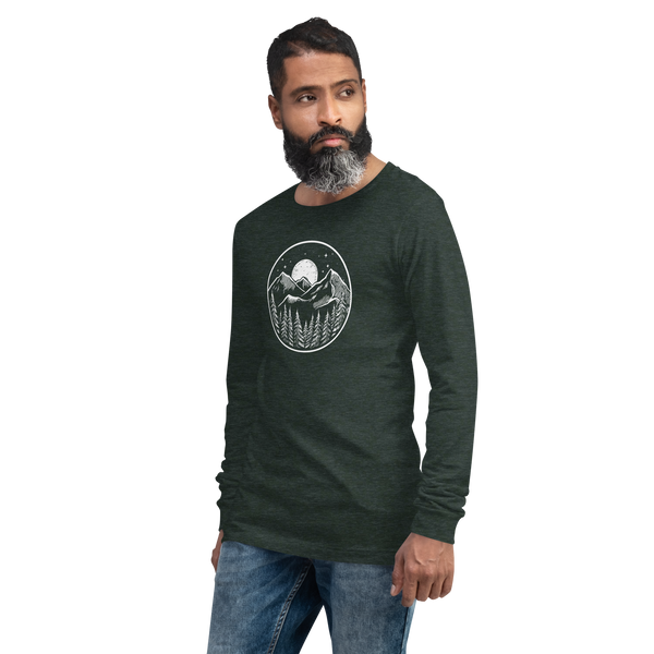 Midnight Mountain Long Sleeve Shirt – Unisex Winter T-Shirt – Graphic Tee – Mountain Shirt