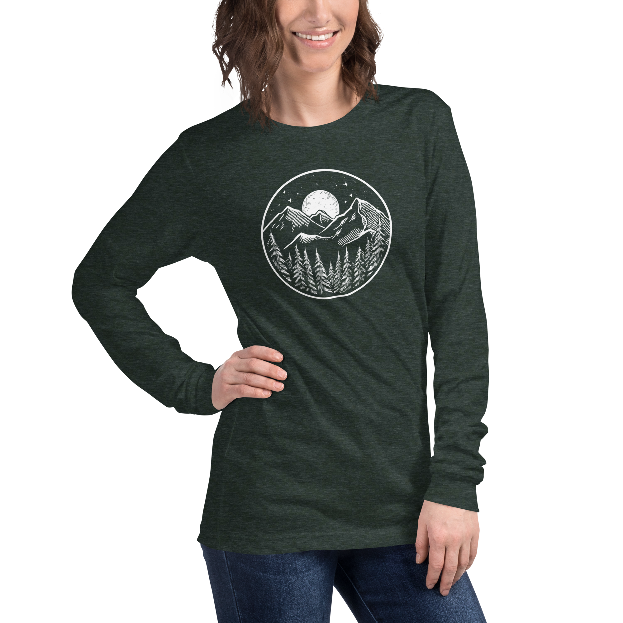 Midnight Mountain Long Sleeve Shirt – Unisex Winter T-Shirt – Graphic Tee – Mountain Shirt