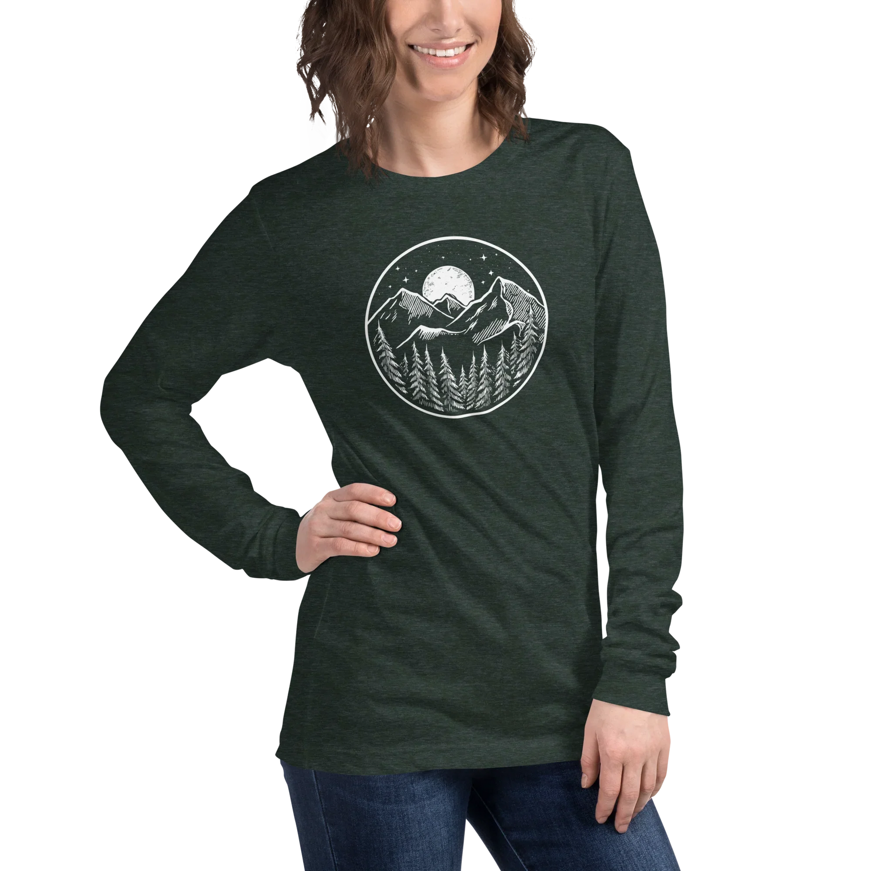 Midnight Mountain Long Sleeve Shirt – Unisex Winter T-Shirt – Graphic Tee – Mountain Shirt - Counter Couture