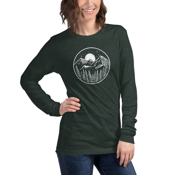 Midnight Mountain Long Sleeve Shirt – Unisex Winter T-Shirt – Graphic Tee – Mountain Shirt