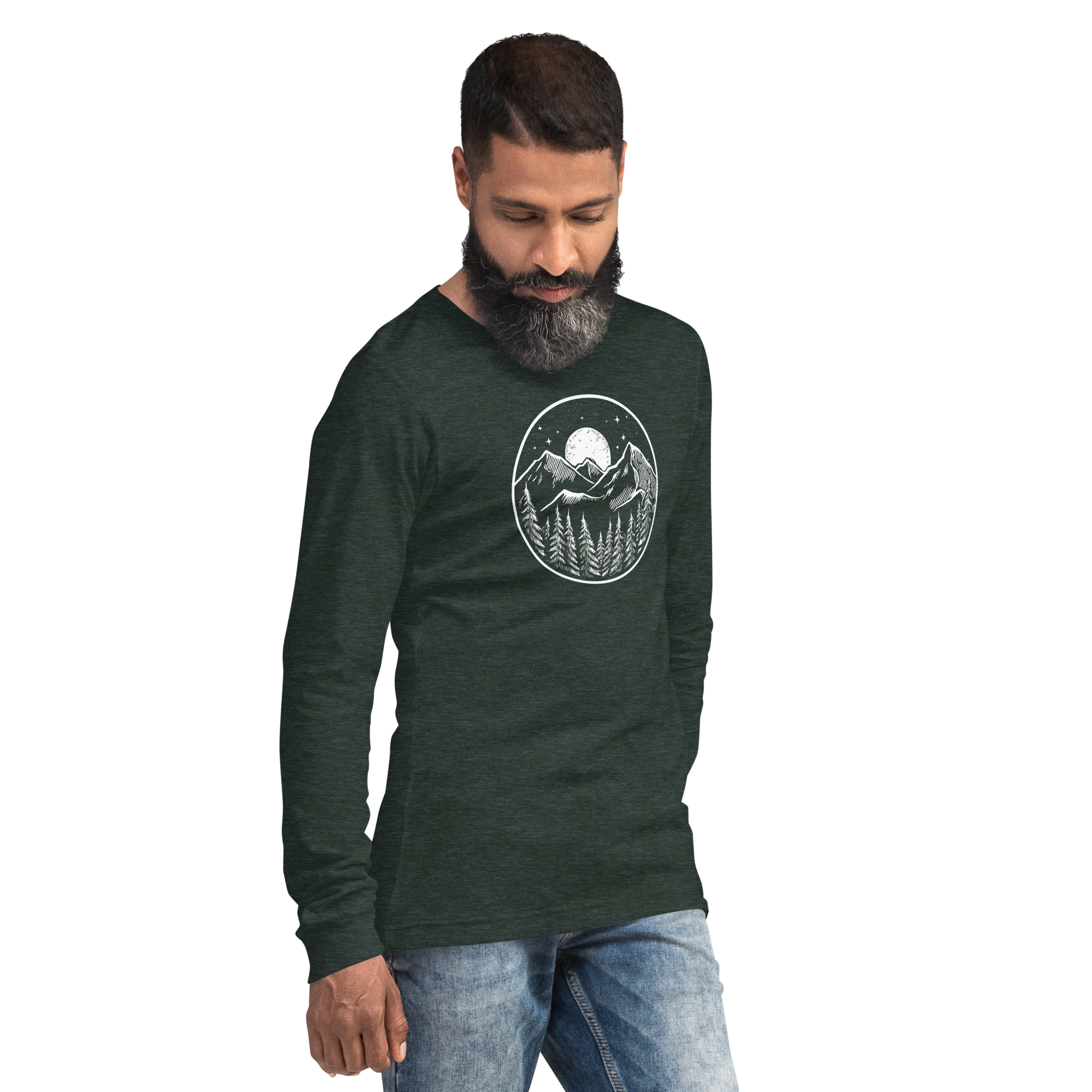 Midnight Mountain Long Sleeve Shirt – Unisex Winter T-Shirt – Graphic Tee – Mountain Shirt