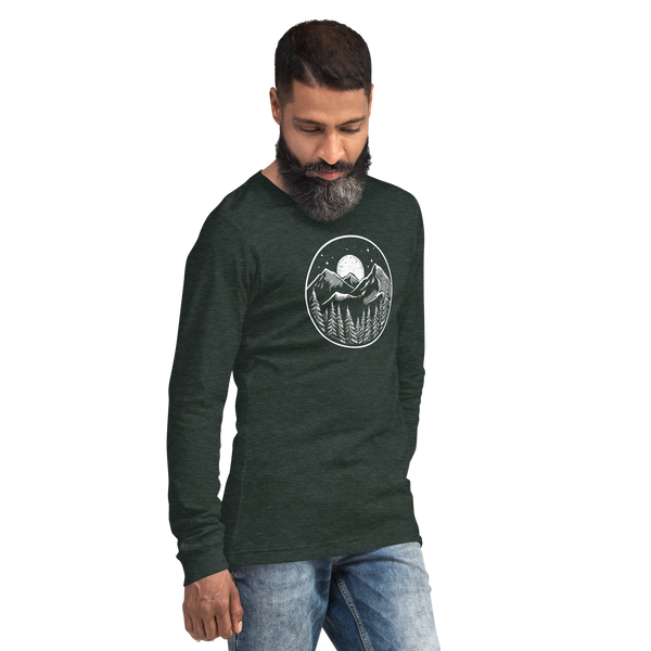 Midnight Mountain Long Sleeve Shirt – Unisex Winter T-Shirt – Graphic Tee – Mountain Shirt