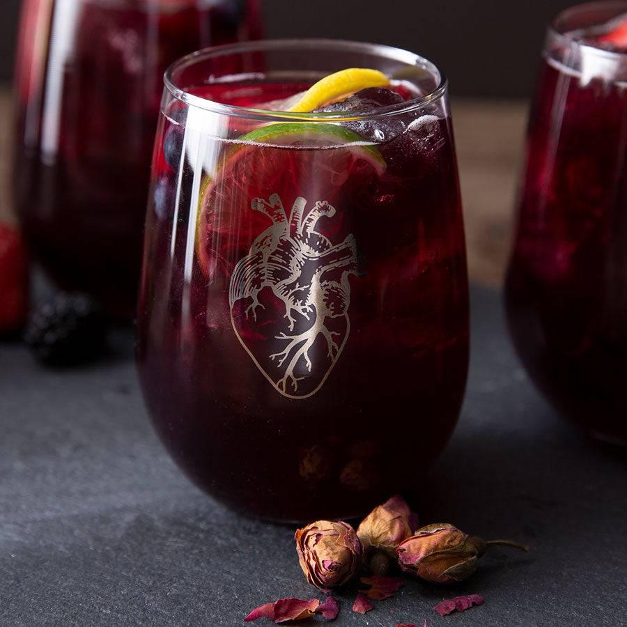 Anatomical Heart Stemless Wine Glass - Platinum Silver - 17oz Glass - Counter Couture