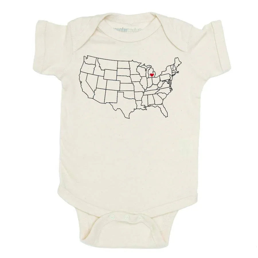 Map Baby Bodysuit - Natural, Customizable, State Pride - Counter Couture