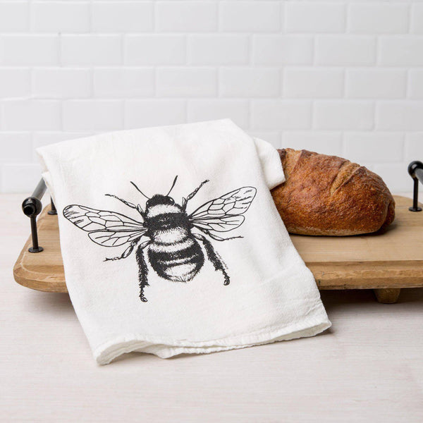 Bee Flour Sack Towel - Printed Tea Towel - Botanical - Cottagecore -Counter Couture
