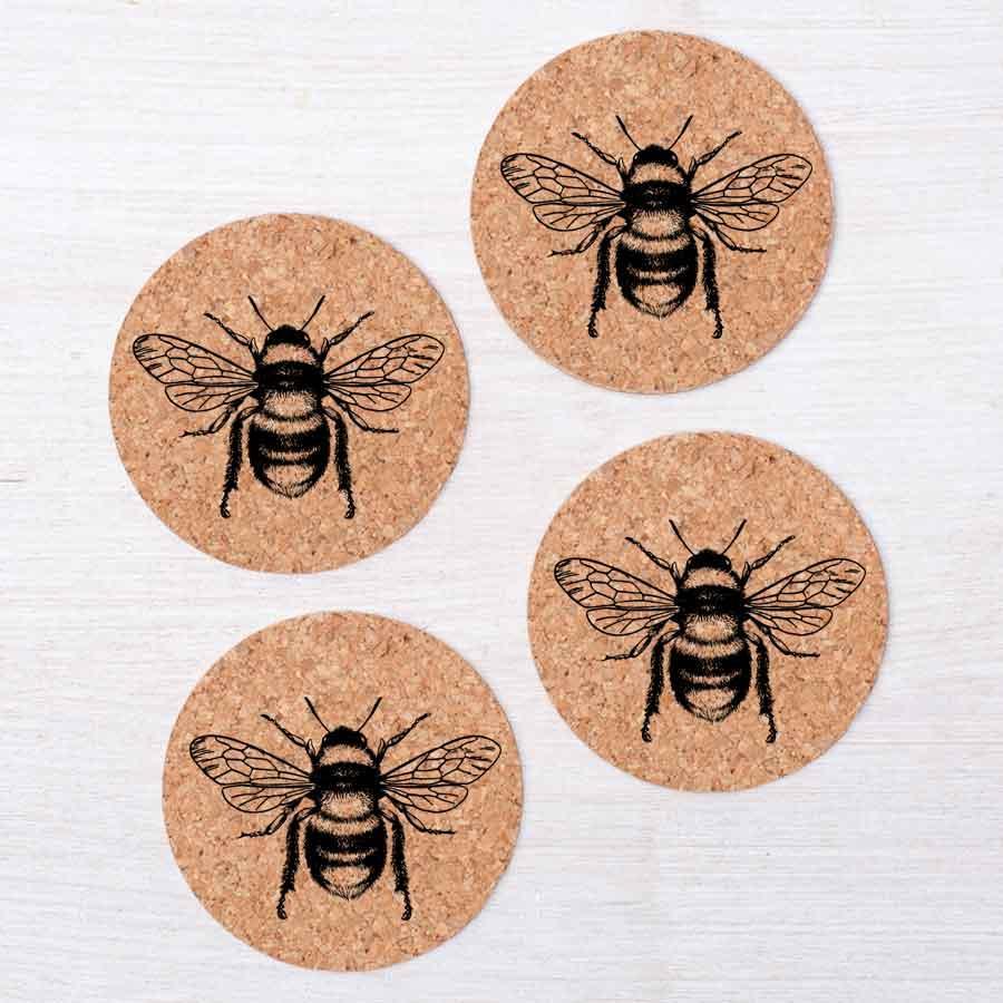 Bee Cork Coasters - Hand-Printed - Eco-Friendly - Locally Made - Counter Couture
