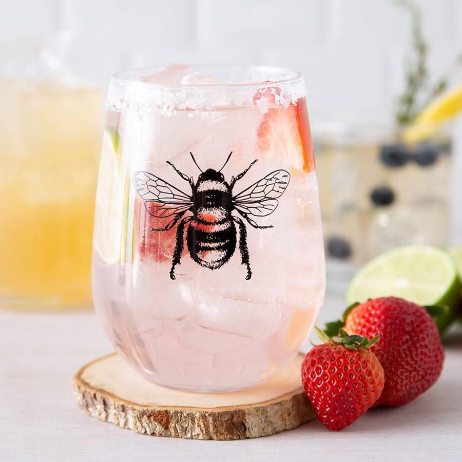 Nature Stemless Wine Glass Set of 4 - Bee, Hummingbird, Dragonfly, and Owl - Counter Couture
