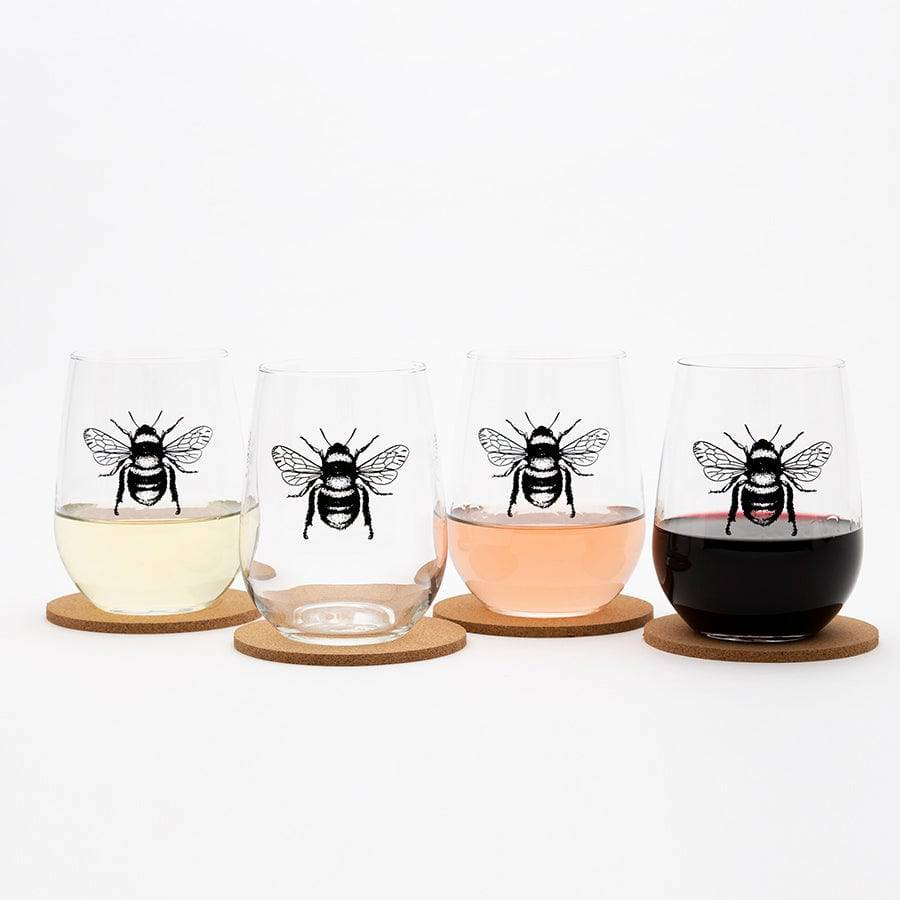 Bee Stemless Wine Glass Gift Set of 4-Counter Couture