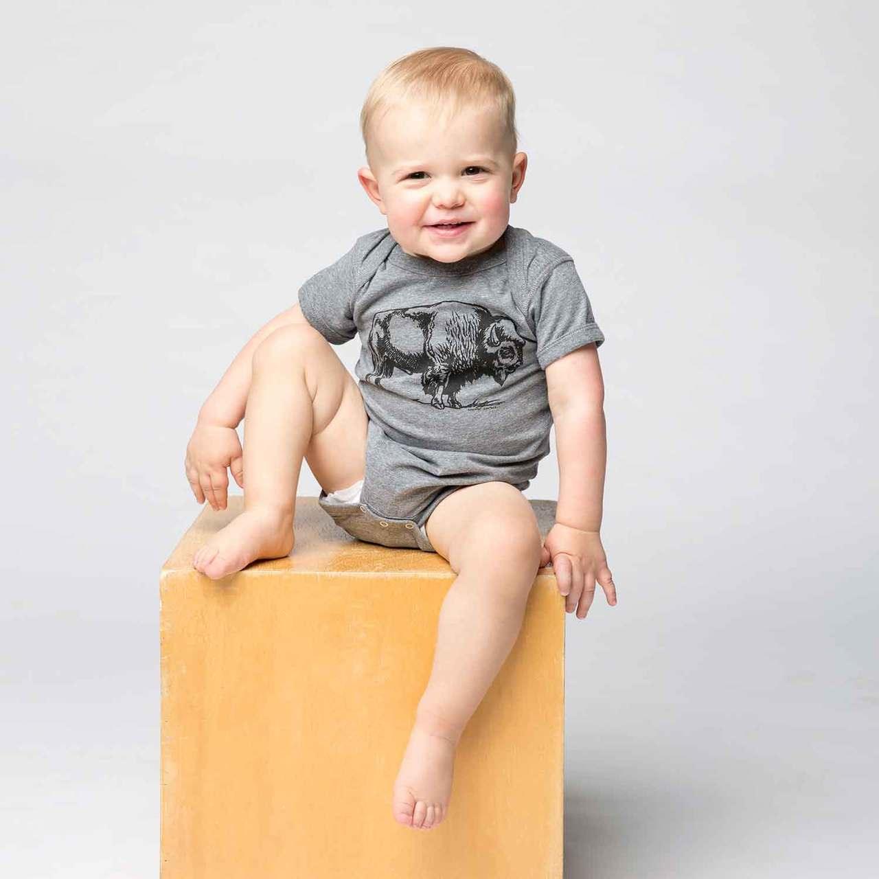 Bison Baby Bodysuit - Eco-Friendly, Hand-Drawn, 3-18 Months - Counter Couture