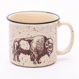 Bison Campfire Mug - 15 oz Ceramic Coffee Mug with Hand-Drawn Illustration, Almond Speckled Design - Counter Couture