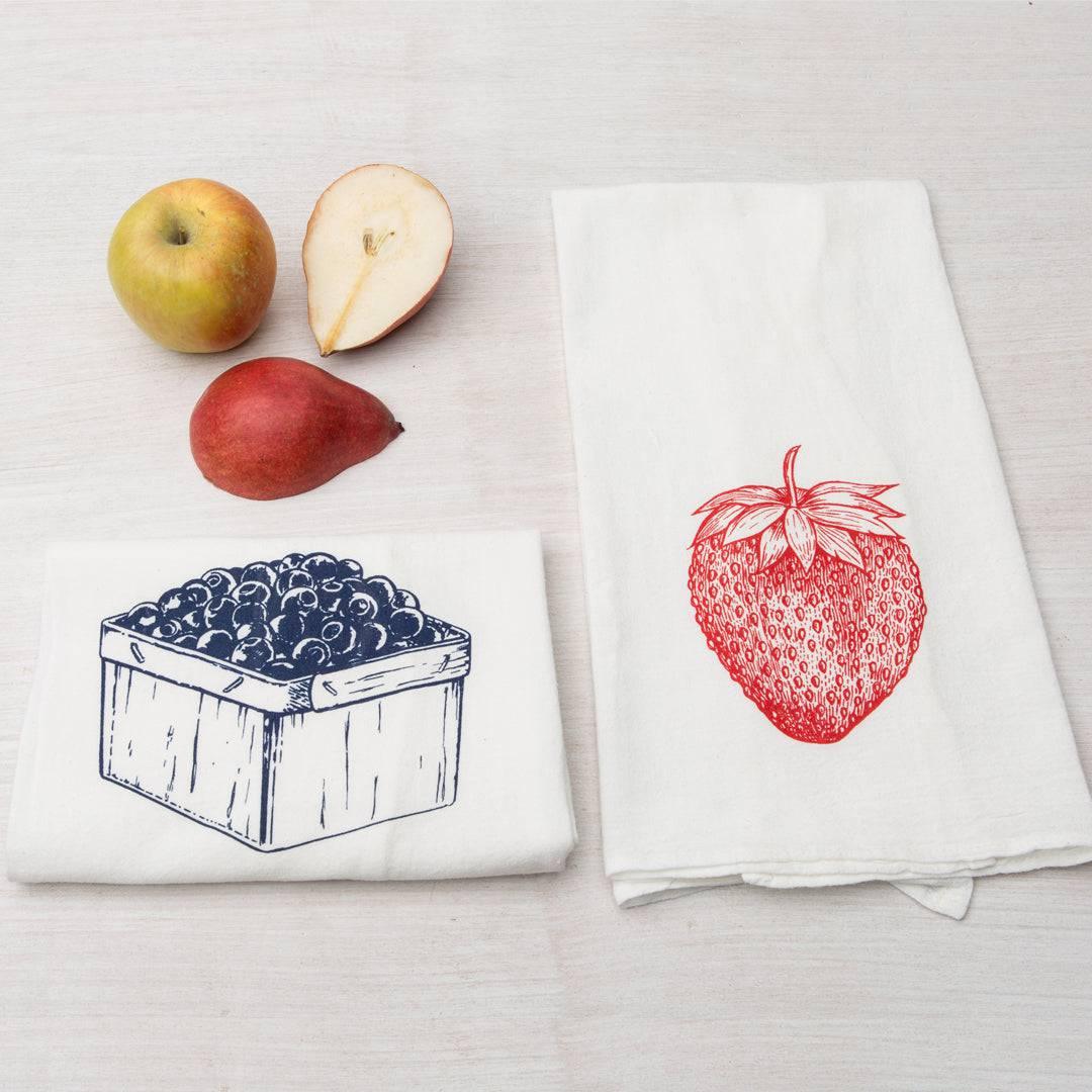 Blueberry And Strawberry Tea Towel Set - Set of 2 Fruit Towels - Eco-friendly - Counter Couture