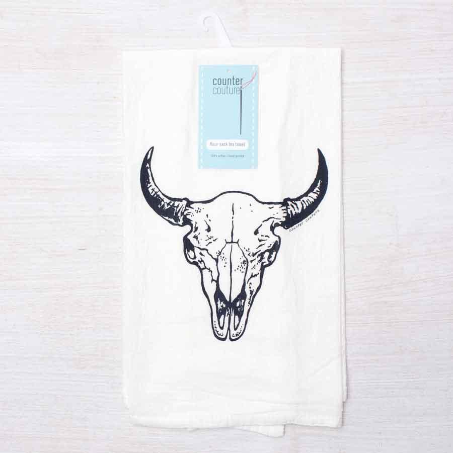 Buffalo Skull Flour Sack Towel - Eco-Friendly And Hand-Drawn - Counter Couture