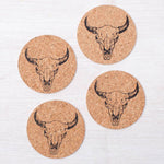 Buffalo Skull Cork Coaster - Hand-Printed, Eco-Friendly - Counter Couture