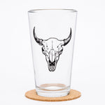 Buffalo Skull Pint Glass - 16oz Beer Glass - Locally Made - Counter Couture