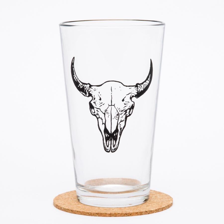 Buffalo Skull Pint Glass - 16oz Beer Glass - Locally Made - Counter Couture