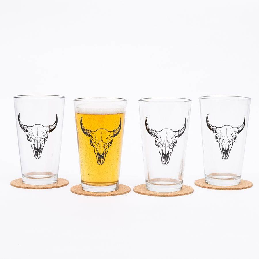 Buffalo Skull Pint Glass - 16oz Beer Glass - Locally Made - Counter Couture