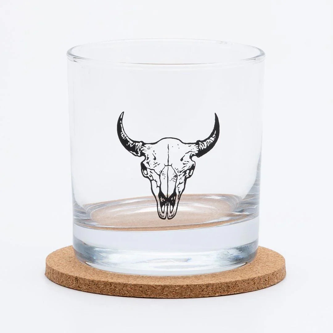 Buffalo Skull Rocks Glass - 11oz Whiskey Glass - Lead Free - Counter Couture