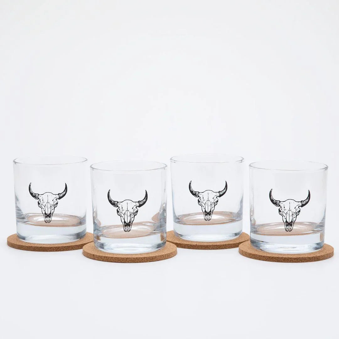Buffalo Skull Rocks Glass - 11oz Whiskey Glass - Lead Free - Counter Couture