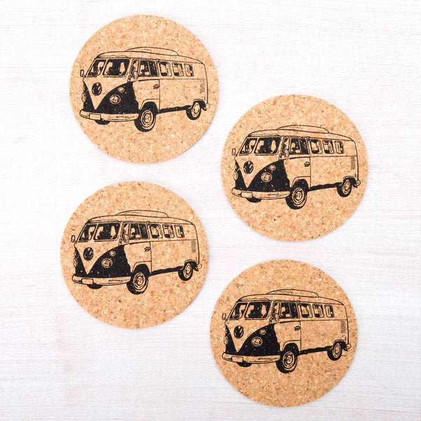 Retro Bus Cork Coasters-Counter Couture