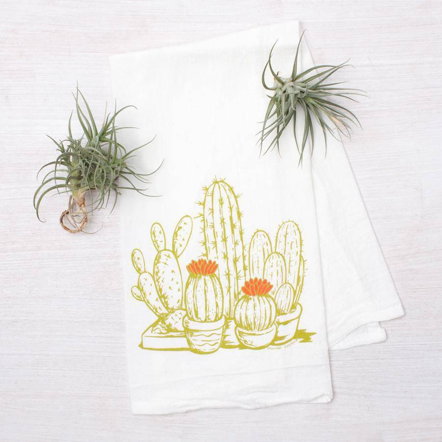 Cactus Flour Sack Towel hand-illustrated flour sack tea towel by Counter Couture, screen printed in USA