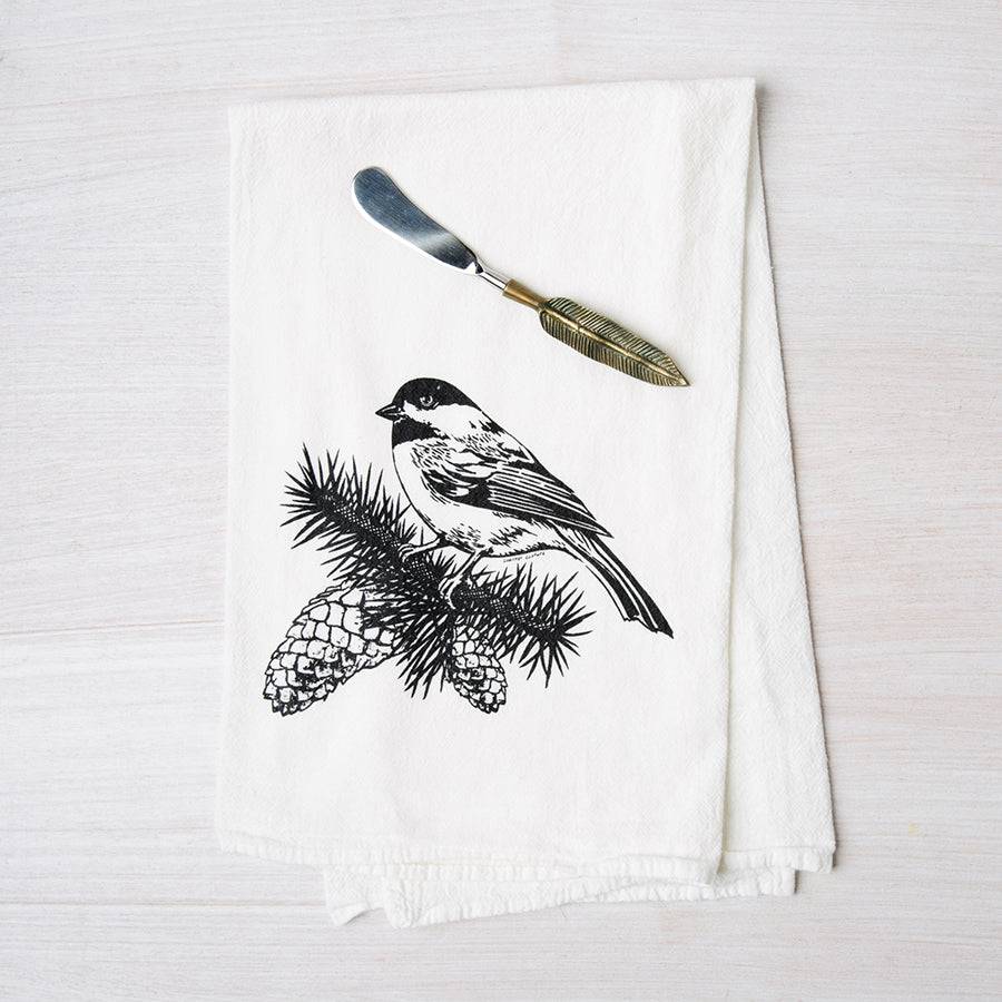 Chickadee Flour Sack Towel -Kitchen Towel - Housewarming Gift - Counter Couture