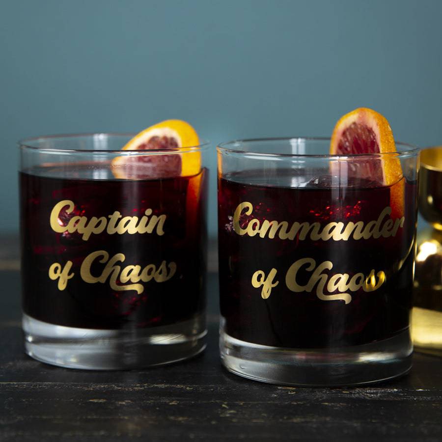 Commander of Chaos® Gold Text Whiskey Glass- Counter Couture