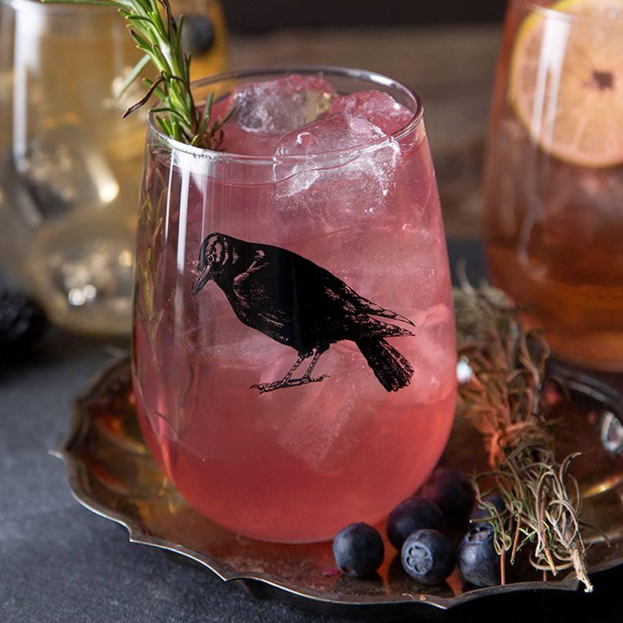 Crow Stemless Wine Glass - 17 oz Glass - Dishwasher Safe - Counter Couture