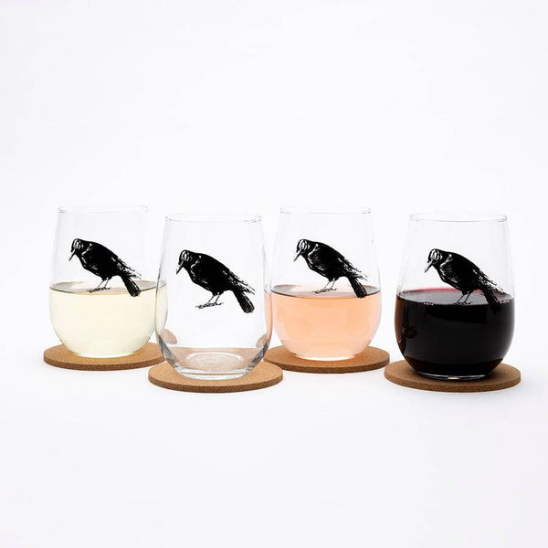 Crow Stemless Wine Glass Halloween Gift Set of 4 - Counter Couture