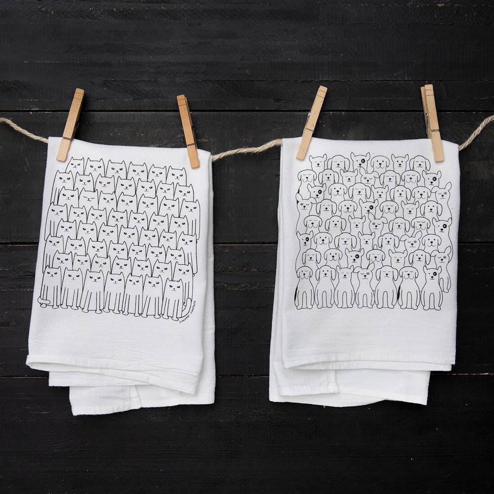 Cat and Dog Flour Sack Tea Towel Set - Eco-Friendly, Hand-Drawn - Counter Couture