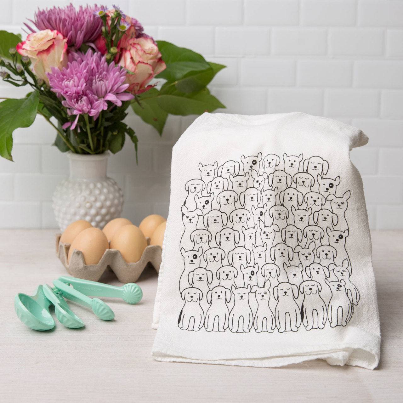 Dogs Flour Sack Towel - Eco-Friendly and Hand Drawn - Counter Couture
