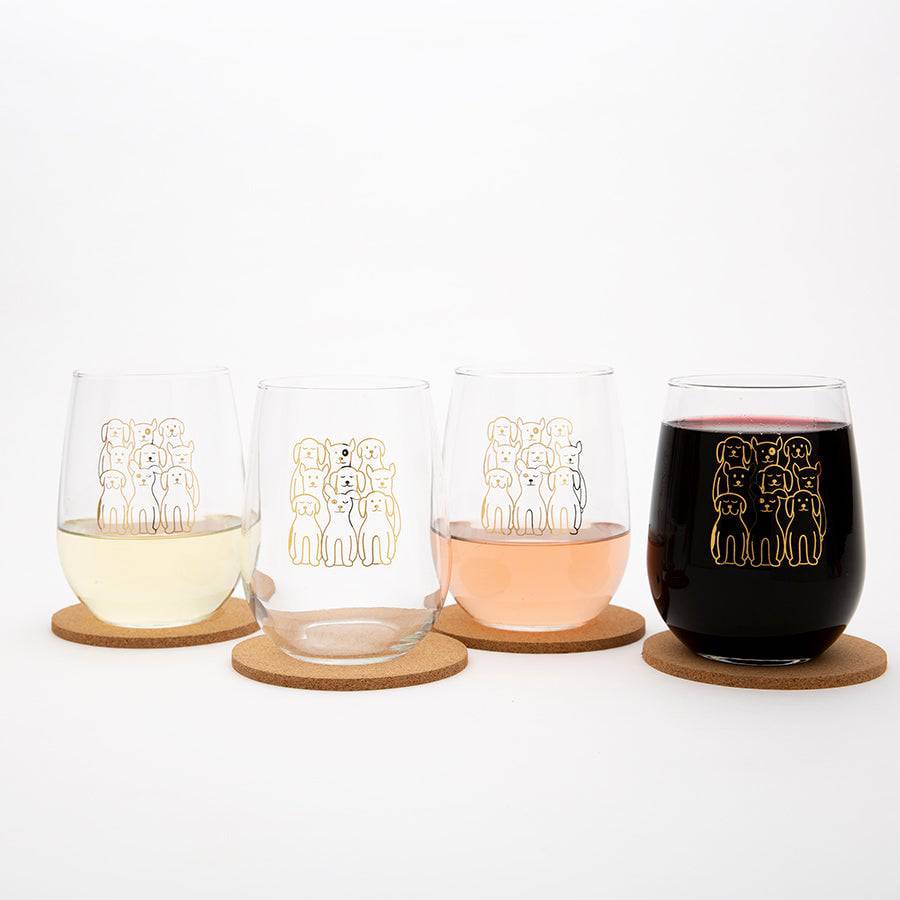 Dogs Stemless Wine Glass Boxset of 4 -Counter Couture