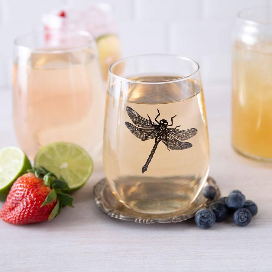 Dragonfly Stemless Wine Glass - 17 oz Glass - Dishwasher Safe - Counter Couture