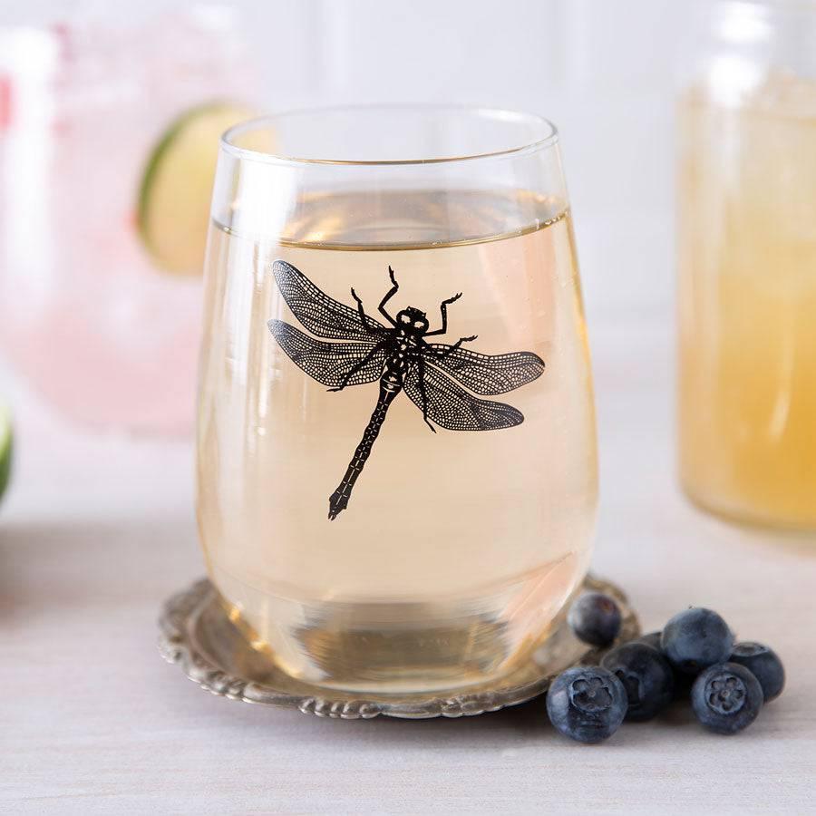 Dragonfly Stemless Wine Glass - 17 oz Glass - Dishwasher Safe - Counter Couture