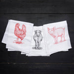 Farm Animals Set of 3 Tea Towels - Chicken, Pig, Cow - Counter Couture