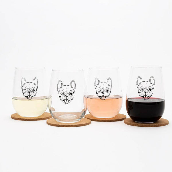 Frenchie Bulldog Wine Glass Gift Set of 4-Counter Couture