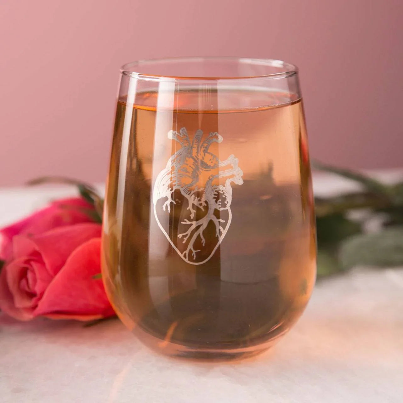Anatomical Heart Stemless Wine Glass - Platinum Silver - 17oz Glass - Counter Couture