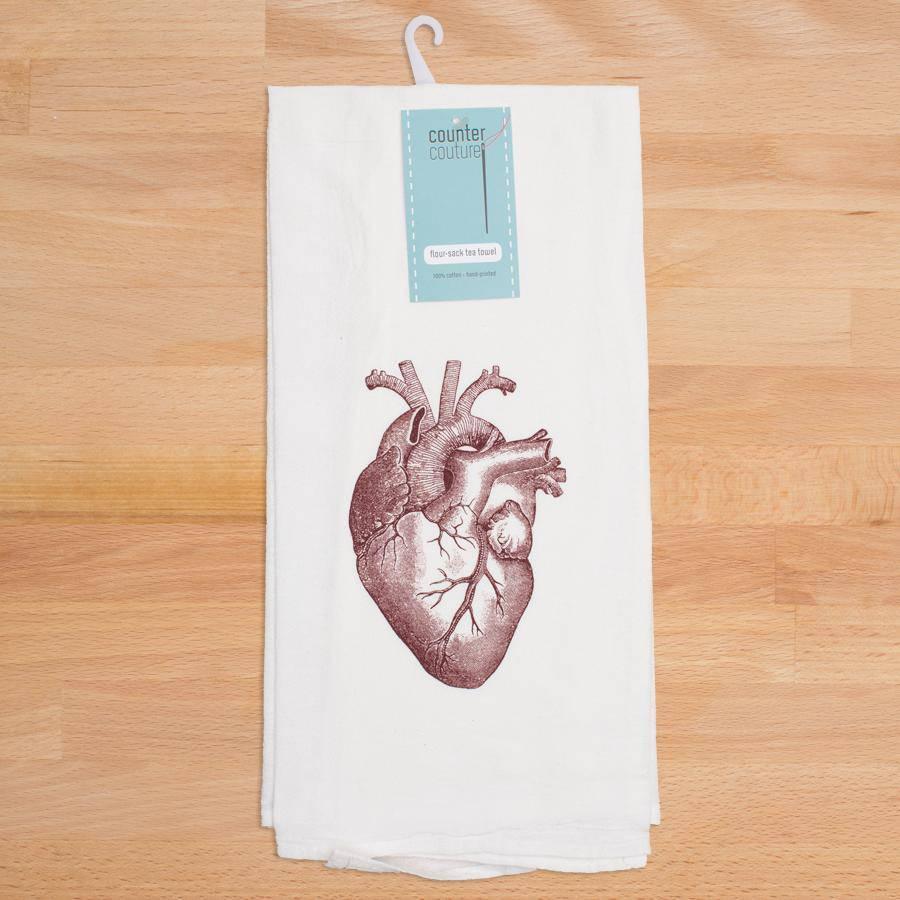 Anatomical Heart Tea Towel - Eco-Friendly Cotton Flour Sack - Counter Couture