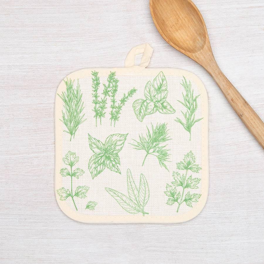 Herb + Mushroom Potholder Set - Heat Resistant, Machine Washable, Unique Kitchen Gift 8”x8” - Counter Couture