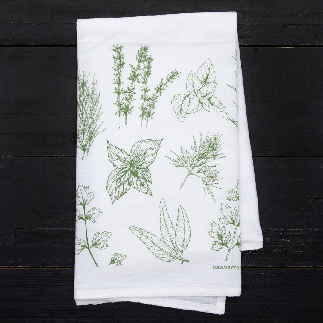 Mushroom and Herb Tea Towel Set - Set of 2, Eco-Friendly, Hand-Made - Counter Couture